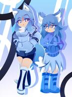 amount:pair blushing body-type:humanoid catgirl species:human style:blue style:lineless sweater // 1536x2048 // 255KB