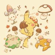 amount:multiple body-type:blob mushrooms species:foongus species:morelull species:paras species:pikachu species:shroomish style:playful // 1500x1500 // 203KB