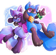 amount:pair body-type:semi-anthro necklace scarf species:lucario species:riolu style:kawaii style:painted // 1550x1510 // 499KB