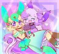 amount:pair body-type:anthro boquet dress feminine flower forehead-gem necklace romance series:eeveelutions series:pokemon species:espeon species:leafeon style:girly style:kemono style:outline style:playful wearing-bow wearing-flower // 1600x1451 // 2.1MB