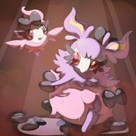 amount:pair atmosphere:fashion atmosphere:stage atmosphere:sunlight body-type:blob body-type:semi-anthro species:aromatisse species:spritzee style:dim style:sunrays wearing-bow // 926x920 // 563KB