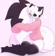 amount:solo big-tail body-type:anthro body-type:slim feminine glasses hoodie nerdy species:cat style:girly style:pastel-colors sweater thigh-highs // 2312x2320 // 258KB