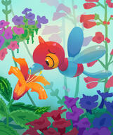 amount:solo atmosphere:flowers atmosphere:forest body-type:semi-anthro species:porygon-z style:lineless // 2600x3100 // 2.5MB