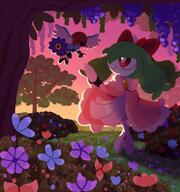 amount:pair atmosphere:flowers atmosphere:forest atmosphere:regal body-type:semi-anthro dress flower holding-object princess species:fletchling species:kirlia style:dim style:girly style:lineless wisteria // 3000x3200 // 1.5MB