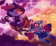 amount:pair atmosphere:sunset body-type:anthro body-type:semi-anthro book dress fairy-wings hat nerdy outfit princess skirt species:braixen species:floragato style:dim style:girly style:lineless wearing-bow wings witch // 1200x991 // 148KB