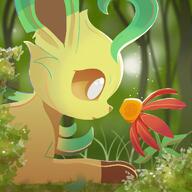 amount:solo atmosphere:forest body-type:feral flower interested series:eeveelutions series:pokemon species:leafeon style:intentional-blur style:lineless // 1200x1200 // 160KB
