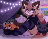 amount:solo atmosphere:bedroom body-type:anthro heterochromia plush pride species:fox style:dim thigh-highs visibly-shy // 1247x1016 // 181KB