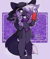 amount:solo atmosphere:halloween atmosphere:spooky bikini body-type:anthro body-type:slim hair hat outfit popsicle species:fox straw_hat style:abstract-background style:kemono style:outline style:purple // 858x1016 // 133KB