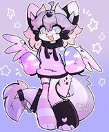 amount:solo body-type:anthro butt_freckles freckles hair hoodie species:cat style:abstract-background style:kemono style:outline sweater thigh-highs wings // 838x1016 // 183KB