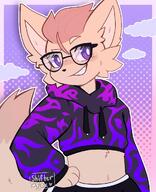 amount:solo body-type:anthro crop-top glasses hoodie nerdy species:cat style:abstract-background style:dithering style:kemono sweater // 828x1016 // 140KB