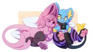 affection amount:pair body-type:feral cuddling fluffified forehead-gem glasses nerdy nintendo-switch series:eeveelutions series:pokemon species:espeon species:shinx style:playful thigh-highs // 1280x710 // 109KB