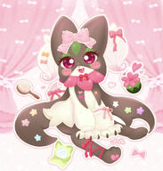 amount:solo atmosphere:fashion body-type:anthro body-type:semi-anthro species:meowscarada style:contrasting-colors style:girly style:lineless style:one-color style:outline style:pink style:playful style:very-girly style:very-playful wearing-bow // 1637x1722 // 1.2MB