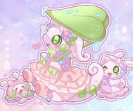 amount:multiple body-type:blob body-type:semi-anthro dress poncho species:goodra species:goomy species:sliggoo style:dithering style:girly style:outline style:pastel-colors style:playful style:very-girly style:very-playful // 905x756 // 720KB