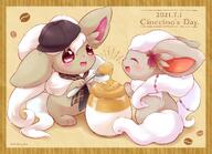 amount:pair body-type:semi-anthro food hat scarf species:cinccino species:minccino style:outline style:playful wearing-bow // 2000x1445 // 256KB