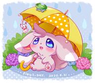 amount:solo atmosphere:rain body-type:semi-anthro flower species:minccino style:abstract-background style:dithering style:noisy umbrella // 1200x1050 // 152KB