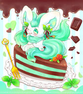 amount:solo atmosphere:cafe atmosphere:regal body-type:semi-anthro cake chocolate food species:cinccino style:abstract-background style:contrasting-colors style:kawaii style:playful sweets wearing-bow // 1630x1850 // 459KB