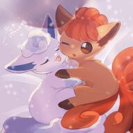 affection amount:pair atmosphere:snowy blep body-type:feral content cuddling species:alolan-vulpix species:vulpix style:kawaii // 2033x2048 // 225KB