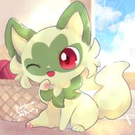 amount:solo atmosphere:home atmosphere:sunlight blep body-type:feral hall-of-fame:bronze species:sprigatito style:intentional-blur style:kawaii style:painted style:sunrays wink // 2048x2048 // 255KB