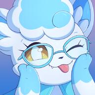 amount:solo blep body-type:feral glasses nerdy smug species:alolan-vulpix style:pastel-colors visual-teasing // 700x700 // 251KB