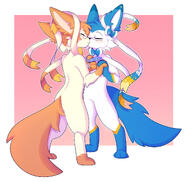 affection amount:pair body-type:anthro body-type:semi-anthro collar glasses kissing nerdy oc pressing-same-body-part-against-each-other series:eeveelutions series:pokemon species:sylveon style:abstract-background style:kemono // 2000x1891 // 437KB