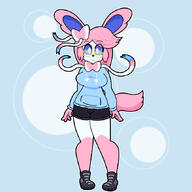 amount:solo body-type:anthro casual-outfit glasses hair hoodie nerdy series:eeveelutions series:pokemon species:sylveon style:outline style:pastel-colors sweater // 666x666 // 75KB