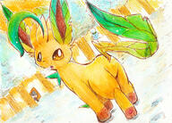 amount:multiple amount:solo atmosphere:snowy body-type:feral series:eeveelutions series:pokemon species:jumpluff species:leafeon species:snorunt style:traditional-art // 1945x1397 // 962KB