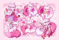 amount:multiple body-type:feral body-type:semi-anthro burger character:parfait eating milkshake species:cat style:abstract-background style:border style:girly style:kawaii style:kemono style:multiple-scenarios style:one-color style:pink // 2000x1359 // 654KB