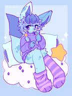 amount:solo body-type:anthro oc series:eeveelutions series:pokemon species:glaceon style:abstract-background style:blue style:kemono style:playful sweater thigh-highs // 1800x2400 // 366KB