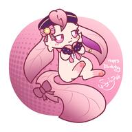 amount:solo body-type:feral hat oc series:eeveelutions series:pokemon smug species:leafeon style:abstract-background style:chibi style:girly style:one-color style:pink tagme visual-teasing wearing-bow // 2047x2048 // 247KB