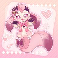 amount:solo body-type:feral fang hall-of-fame:bronze happy hat oc series:eeveelutions series:pokemon species:leafeon style:abstract-background style:girly style:one-color style:outline style:pink tagme wearing-bow // 1100x1100 // 215KB