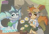 affection amount:pair atmosphere:garden Bag body-type:feral body-type:semi-anthro flower hall-of-fame:bronze hall-of-fame:silver oc outfit series:eeveelutions series:pokemon species:leafeon species:vaporeon straw_hat style:dithering style:intentional-blur style:kawaii // 1981x1380 // 308KB