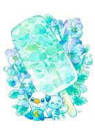 amount:pair atmosphere:flowers body-type:semi-anthro flower popsicle series:pokemon species:oshawott species:otter species:wooper style:watercolor // 1084x1512 // 232KB