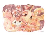 amount:pair atmosphere:flowers body-type:feral body-type:semi-anthro flower series:pokemon species:eevee species:pachirisu style:watercolor // 1478x1108 // 245KB
