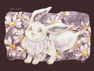 amount:solo atmosphere:flowers body-type:feral flower series:pokemon species:eevee species:shiny-pokemon style:watercolor // 2048x1536 // 398KB