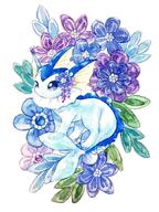 amount:solo atmosphere:flowers body-type:feral feminine flower princess series:eeveelutions series:pokemon species:vaporeon style:girly style:watercolor wearing-flower // 900x1200 // 193KB