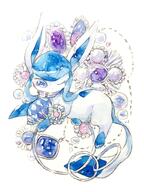 amount:solo atmosphere:fashion atmosphere:regal body-type:feral body-type:slightly-chubby gems hall-of-fame:bronze princess scarf series:eeveelutions series:pokemon species:glaceon species:shiny-pokemon style:girly style:watercolor // 1110x1480 // 240KB