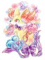 amount:solo atmosphere:party balloons body-type:feral species:fennekin style:grainy-lines style:watercolor wearing-bow // 1110x1480 // 261KB