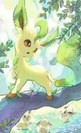 amount:multiple atmosphere:flowers atmosphere:forest atmosphere:sunlight body-type:feral hall-of-fame:bronze hall-of-fame:silver series:eeveelutions series:pokemon species:eevee species:leafeon species:shiny-pokemon style:over-exposure style:watercolor // 1500x2459 // 537KB