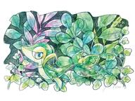 amount:solo body-type:feral body-type:semi-anthro hall-of-fame:bronze plants species:snivy style:watercolor // 2048x1536 // 568KB