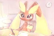 amount:solo atmosphere:home body-type:anthro body-type:semi-anthro glasses nerdy species:lopunny style:painted writing // 4096x2731 // 649KB