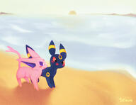 amount:pair atmosphere:beach body-type:feral forehead-gem series:eeveelutions series:pokemon species:espeon species:umbreon style:lineless style:playful // 3500x2700 // 570KB