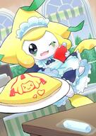 amount:solo atmosphere:cafe atmosphere:restaurant body-type:semi-anthro food maid omelyte outfit species:jirachi style:playful // 2894x4093 // 749KB