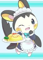 amount:solo body-type:anthro body-type:semi-anthro food happy maid omelyte outfit species:emolga style:abstract-background style:playful wink // 858x1200 // 112KB