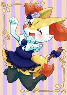 amount:solo body-type:semi-anthro dress feminine flower species:braixen style:abstract-background style:girly wearing-bow wearing-flower // 1447x2047 // 292KB