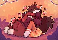 affection amount:pair atmosphere:autumn atmosphere:bedroom body-type:slightly-chubby casual-outfit cuddling glasses nerdy species:fox style:outline style:playful sweater // 1543x1073 // 238KB