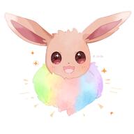 amazed amount:solo body-type:feral kawaii-eyes series:pokemon species:eevee style:playful style:rainbow style:watercolor // 1280x1280 // 93KB