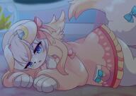 amount:solo atmosphere:bedroom atmosphere:night body-type:anthro species:unknown style:dim style:girly style:kawaii style:kemono style:pastel-colors style:playful style:very-girly sweater wearing-bow // 2262x1600 // 257KB