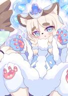 amount:solo atmosphere:bedroom body-type:semi-anthro crown dress earrings inviting long-hair princess species:cat style:girly style:kawaii style:kemono style:playful winter-clothes // 1600x2262 // 366KB