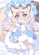 amount:solo atmosphere:bedroom body-type:semi-anthro crown dress earrings long-hair princess species:cat style:girly style:kawaii style:kemono style:playful thigh-highs winter-clothes // 1600x2262 // 393KB