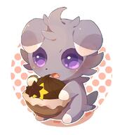 amount:solo body-type:semi-anthro eating pokepuff series:pokemon species:espurr style:abstract-background style:kawaii // 627x666 // 148KB